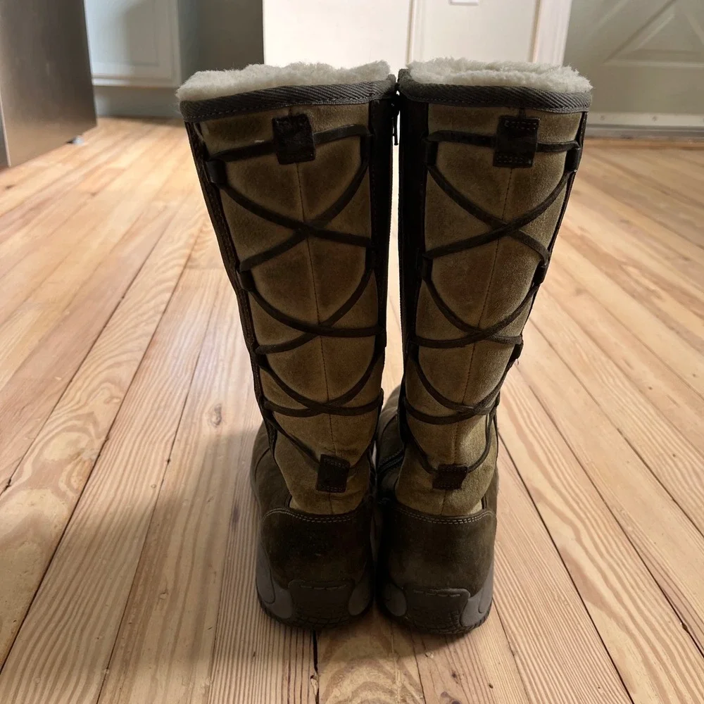 Merrell Encore Back Lace High Fir Suede tall winter Boots olive green Womens 8.5